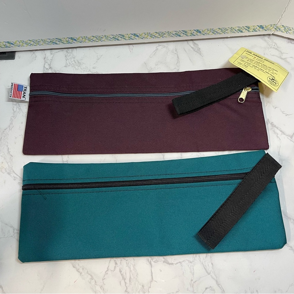 2 Zippered Extra Long Pouches, Maroon and Teal